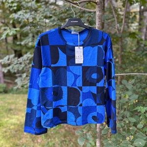 Marimekko Letot Ruutu-Unikko Shirt, NWT, Blue, Size S